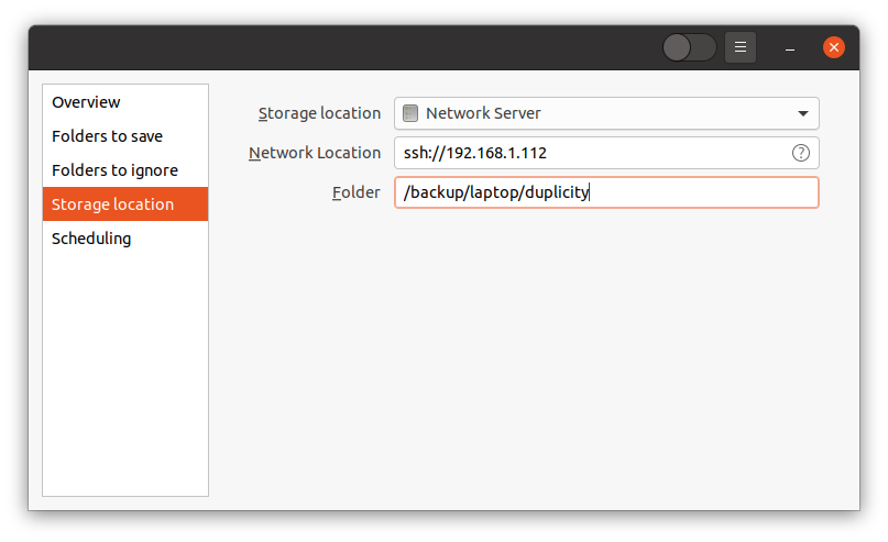 Duplicity: Set storage location