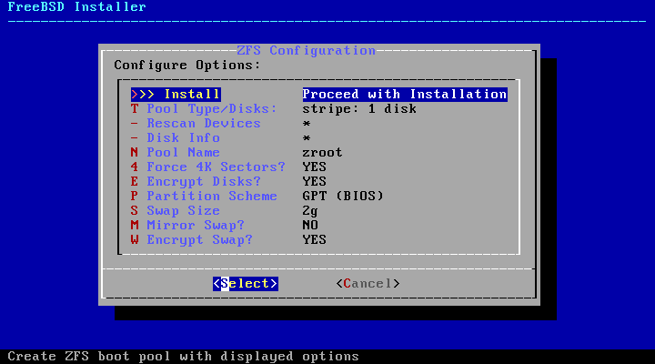 FreeBSD Installer > ZFS Configuration