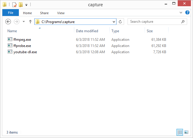 Windows explorer window showing the folder C:\Programs\capture.