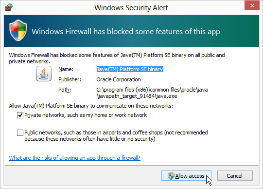 Windows firewall security alert