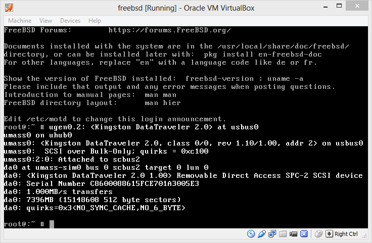 After attaching the USB memstick to VirtualBox
