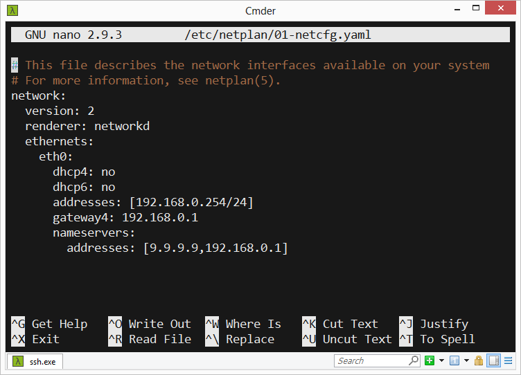 Edit netplan configuration using nano