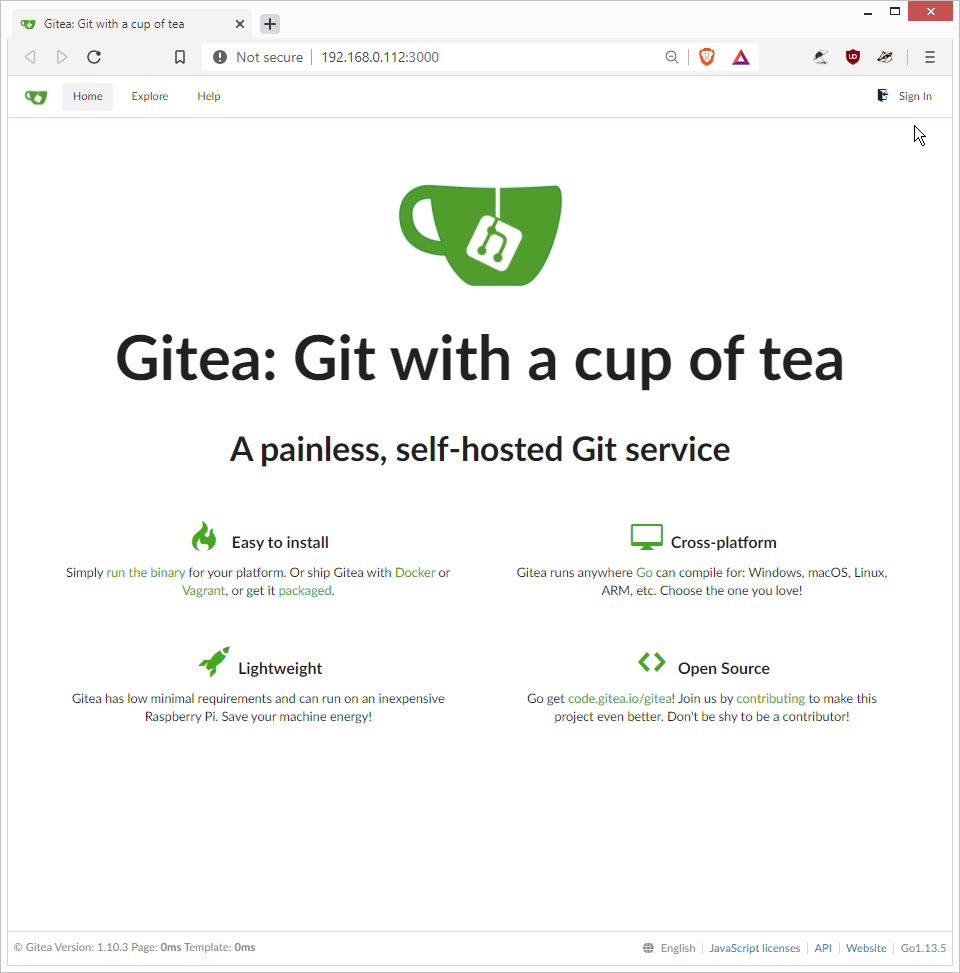 Gitea main page