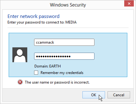 Enter Samba user name and password