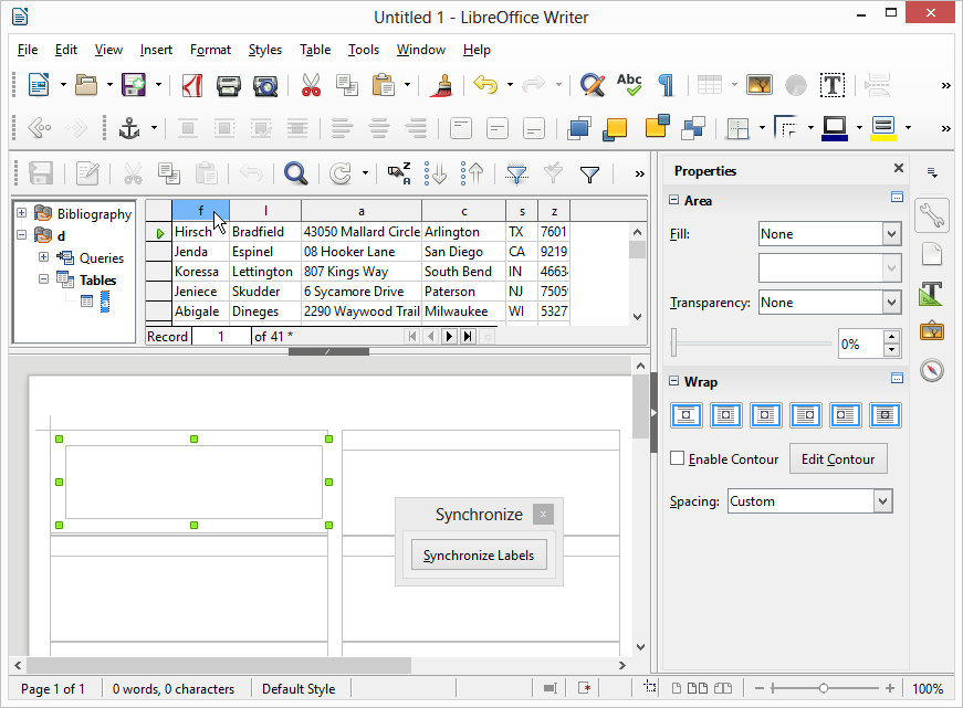 Drag the first name column from the data source down onto the label