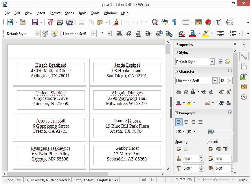 Printable mail-merged address labels