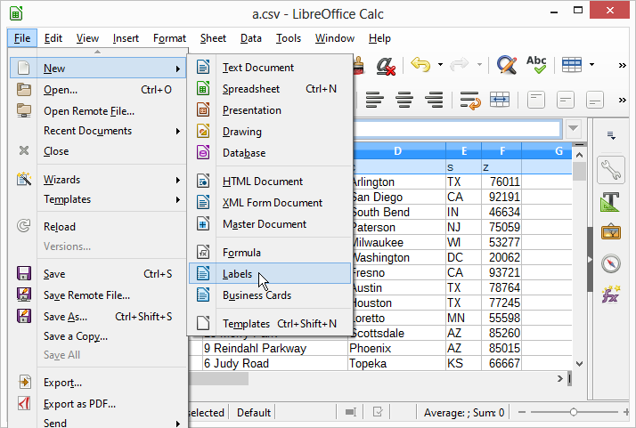 Select File>New>Labels to open the Labels dialog