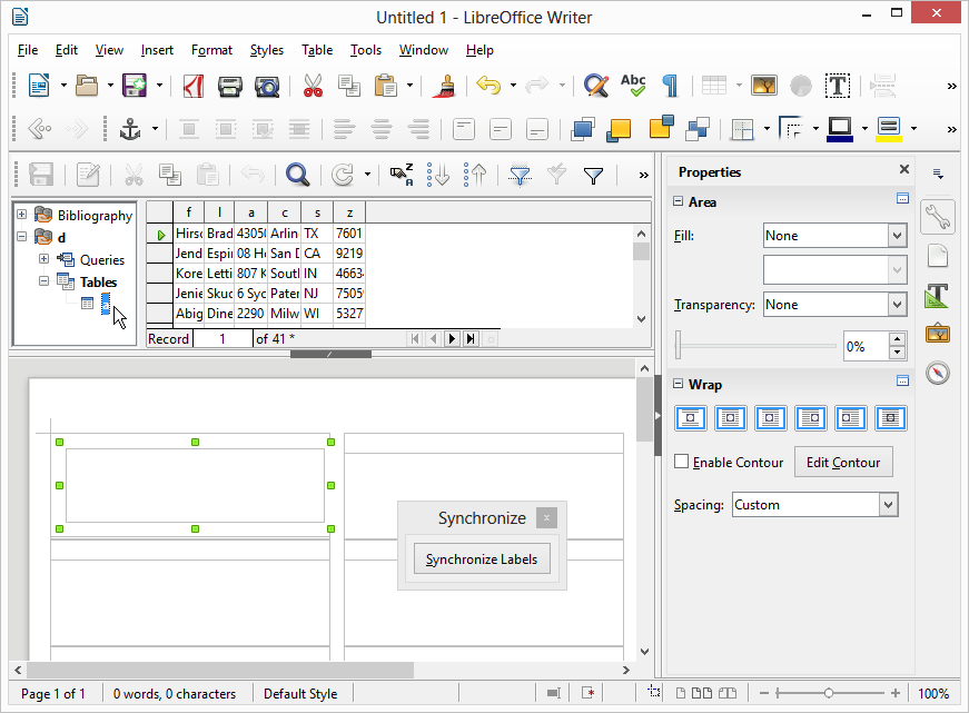 Open the address database as a data source in LibreOffice Writer