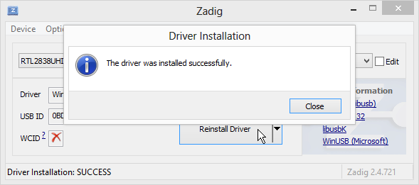 Drivers have been successfully installed