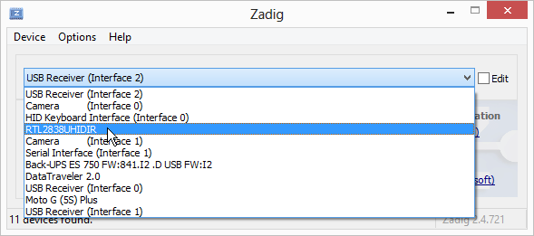 Select the SDR device